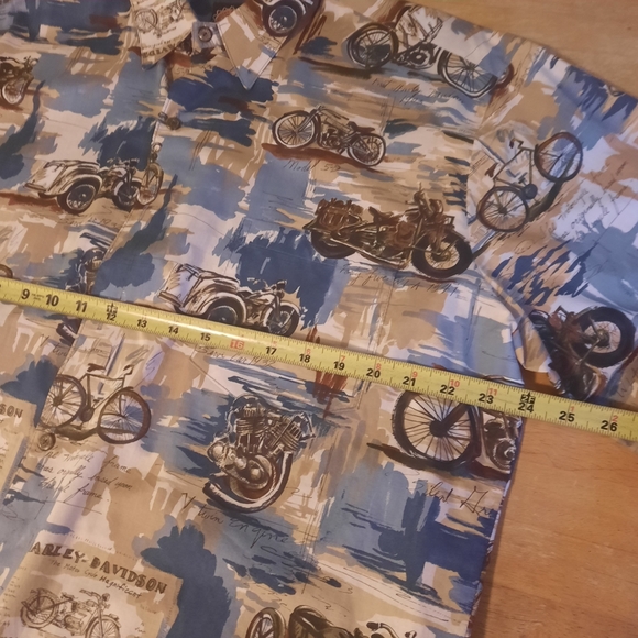 Mens Harley-Davidson Casual Motorcycle Print Shirt - Tan, Blue, Black - Picture 3 of 8